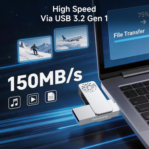 Fanxiang USB Flash Drive F372S, Dual USB Type-C & USB-A, Zinc Alloy Thumb Drive, 32GB/64GB/128GB/256GB